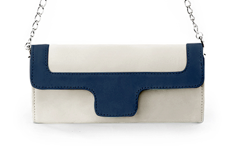 Women's off white and navy blue luxurious elegant clutch for ceremonies, weddings and evenings out. - Profile view